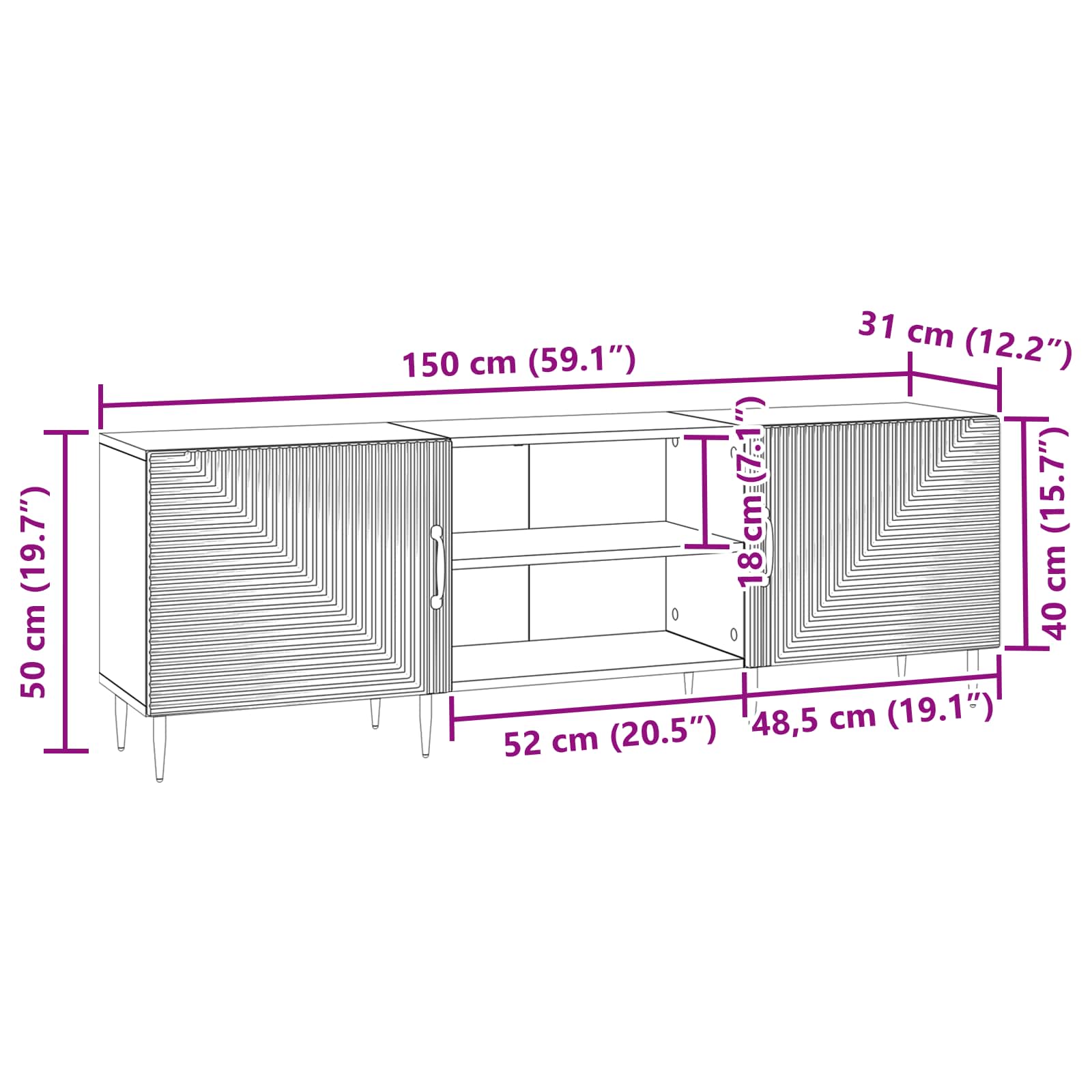 TV-kast Artisanaal eiken 150 x 31 x 50 cm Bewerkt hout