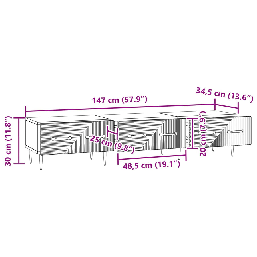 TV-kast met lade Gerookt eiken 147 x 34,5 x 30 cm Bewerkt hout
