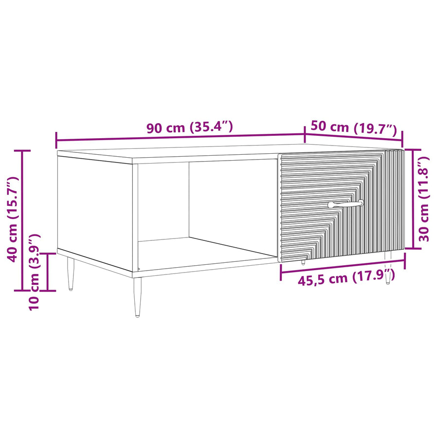 Salontafel Betongrijs 90 x 50 x 40 cm Bewerkt hout