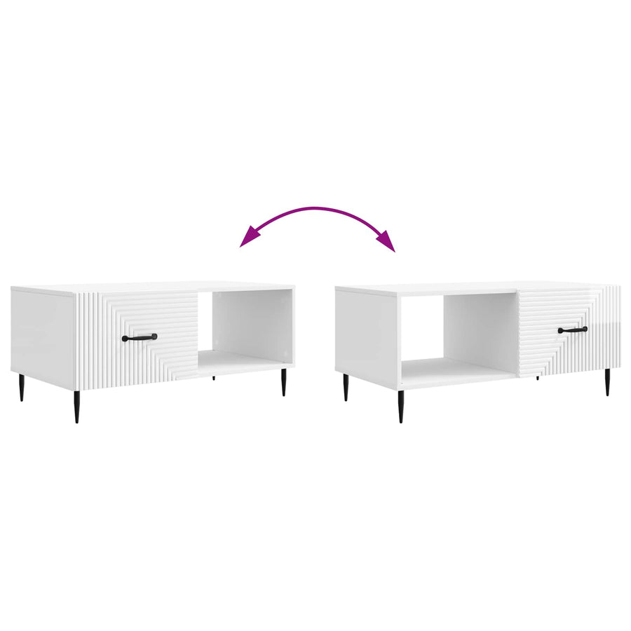 Salontafel Hoogglans Wit 90 x 50 x 40 cm Bewerkt hout