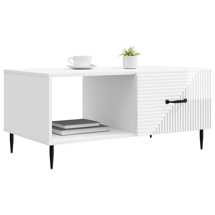 Salontafel Hoogglans Wit 90 x 50 x 40 cm Bewerkt hout