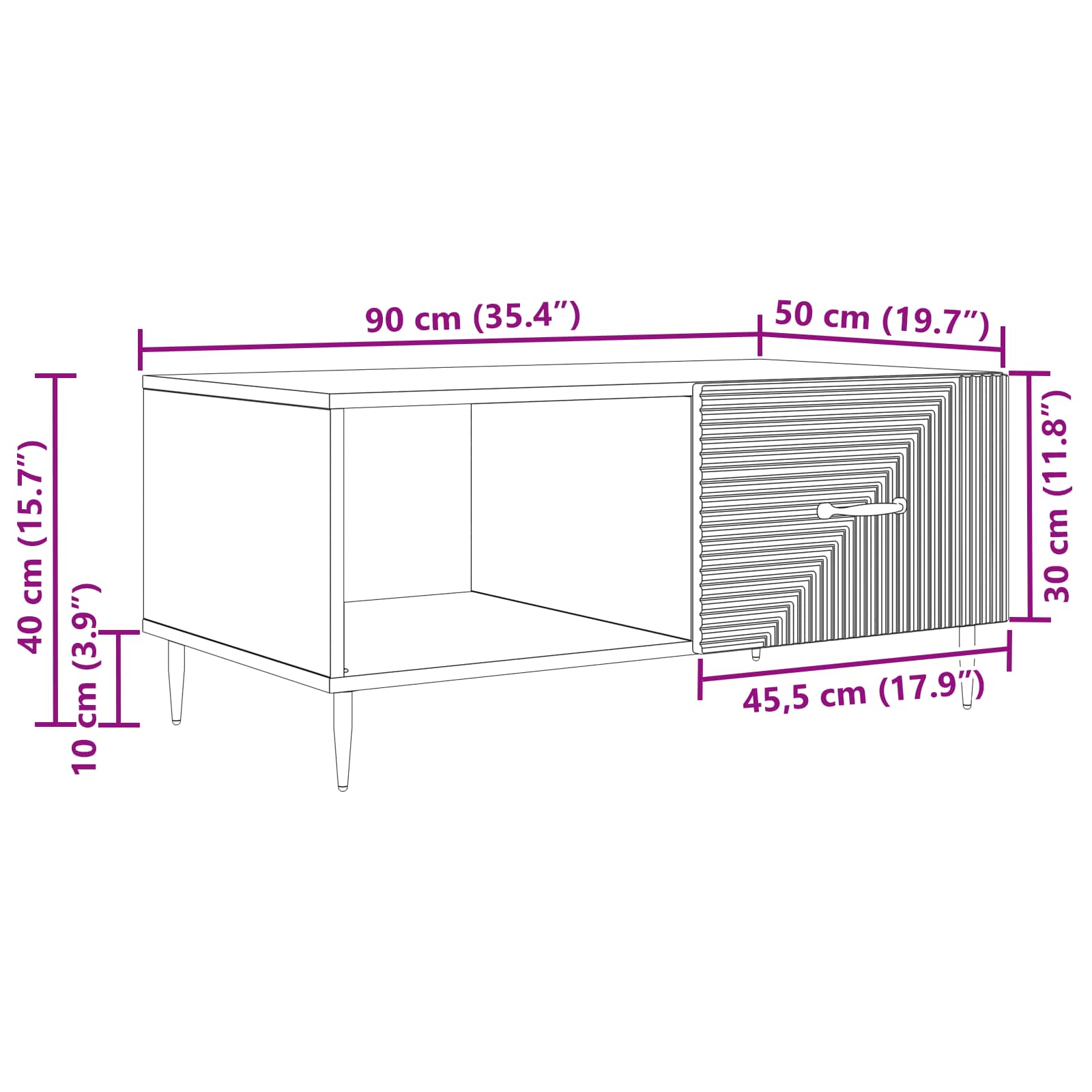 Salontafel Oud hout 90 x 50 x 40 cm Bewerkt hout