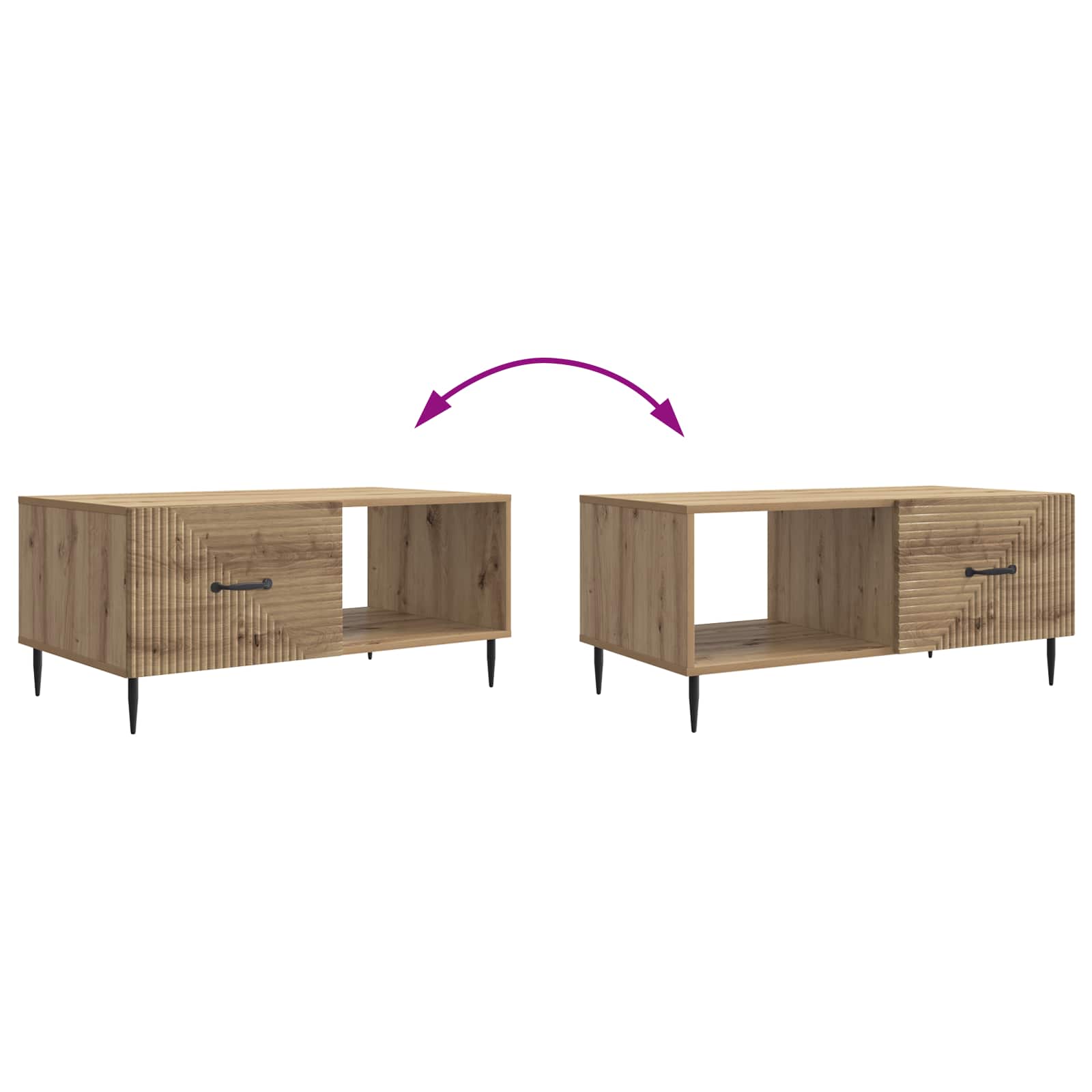 Salontafel Artisanaal eiken 90 x 50 x 40 cm Bewerkt hout