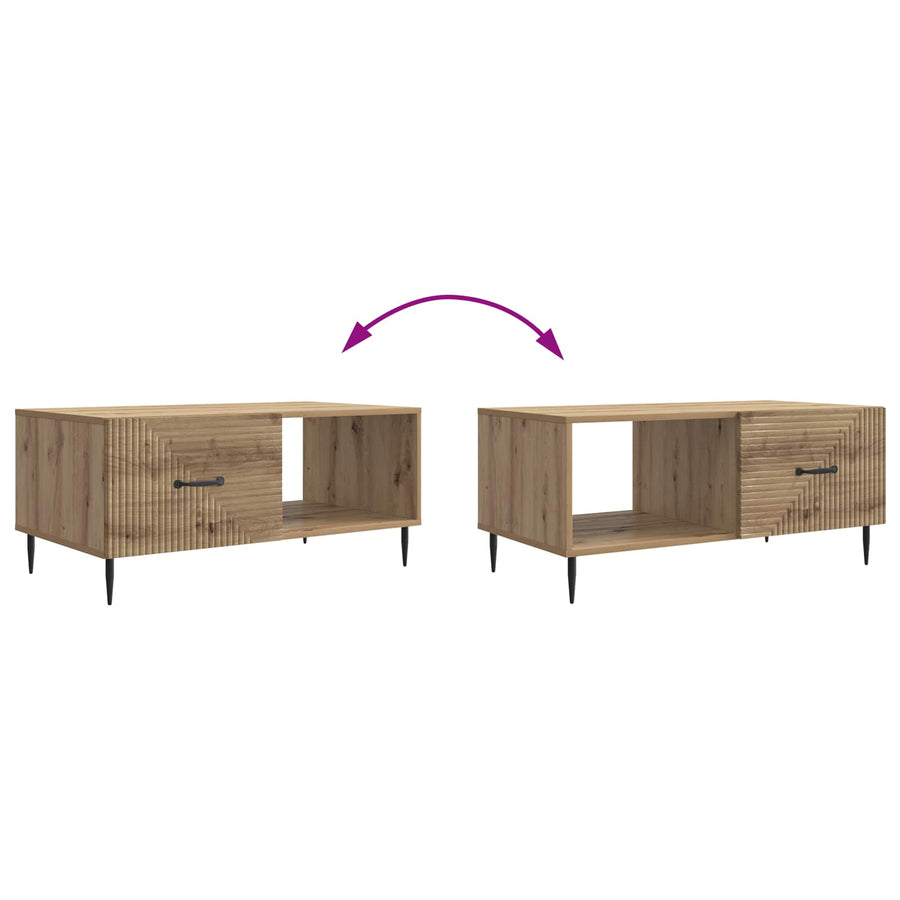 Salontafel Artisanaal eiken 90 x 50 x 40 cm Bewerkt hout