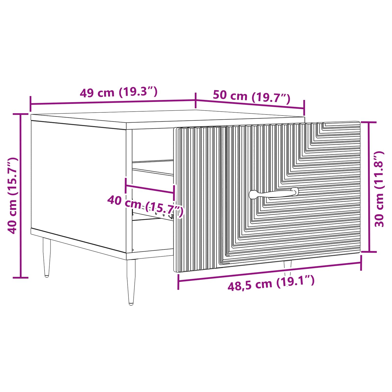 Salontafel met lade Betongrijs 49 x 50 x 40 cm Bewerkt hout
