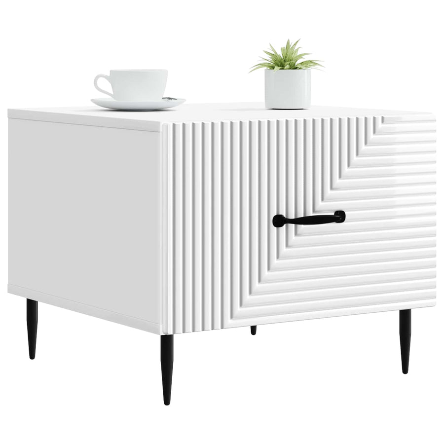 Salontafel met lade Hoogglans Wit 49 x 50 x 40 cm Bewerkt hout