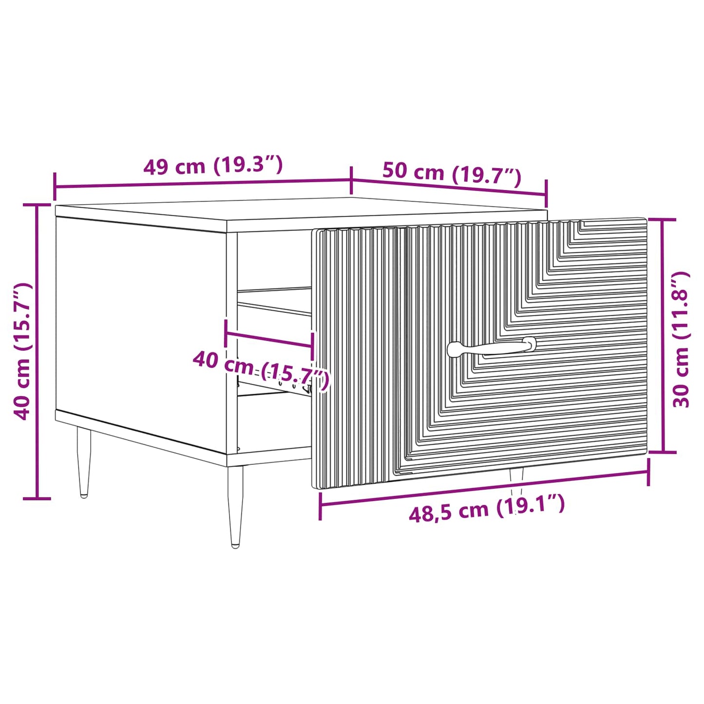 Salontafel met lade Gerookt eiken 49 x 50 x 40 cm Bewerkt hout