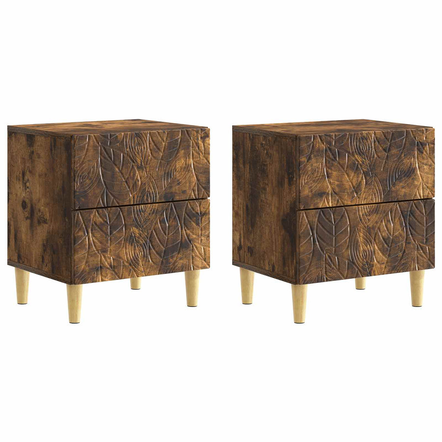 Nachtkastje 2 pcs Gerookt eiken 43 x 34,5 x 48 cm Bewerkt hout