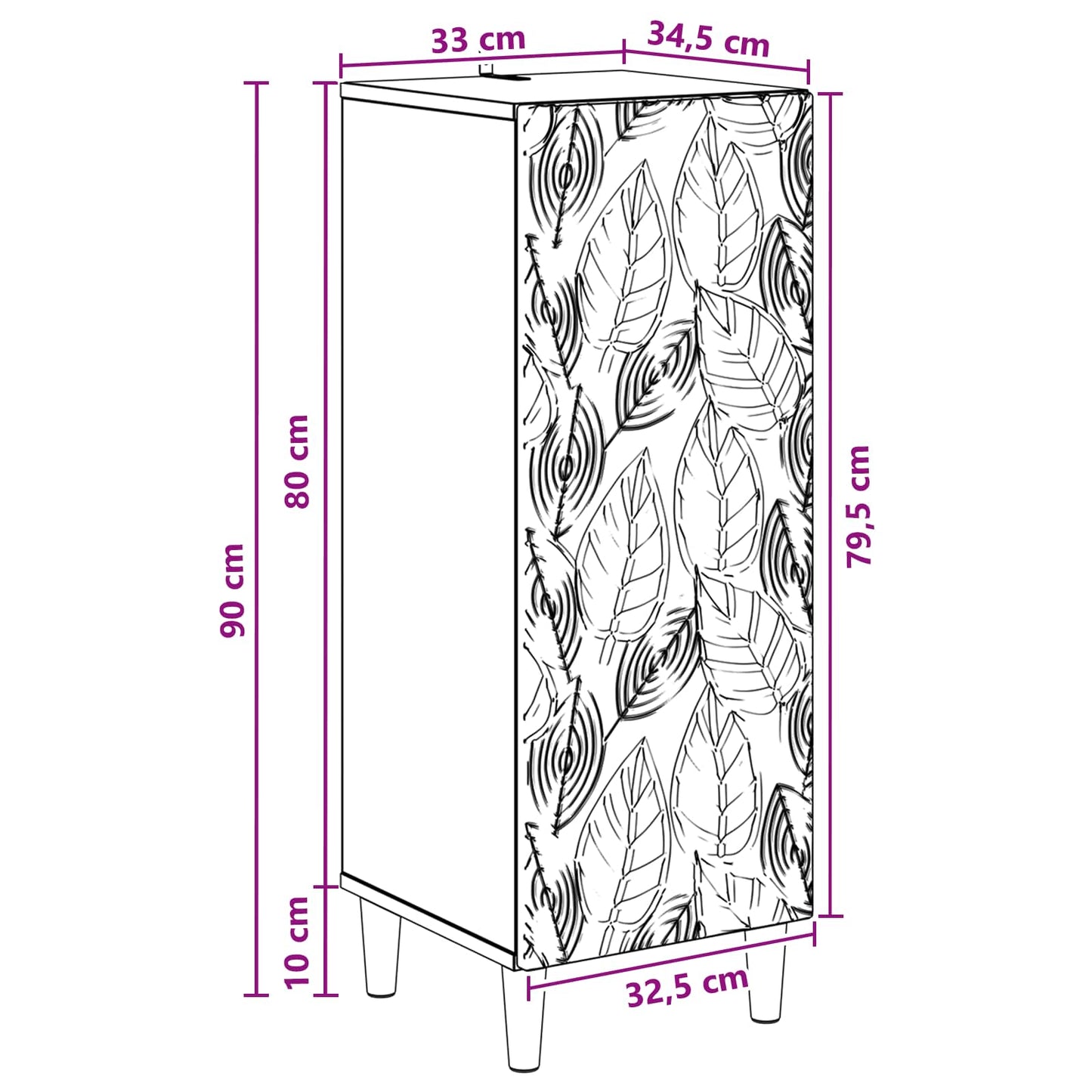 Dressoir Artisanaal eiken 33 x 34,5 x 90 cm Bewerkt hout