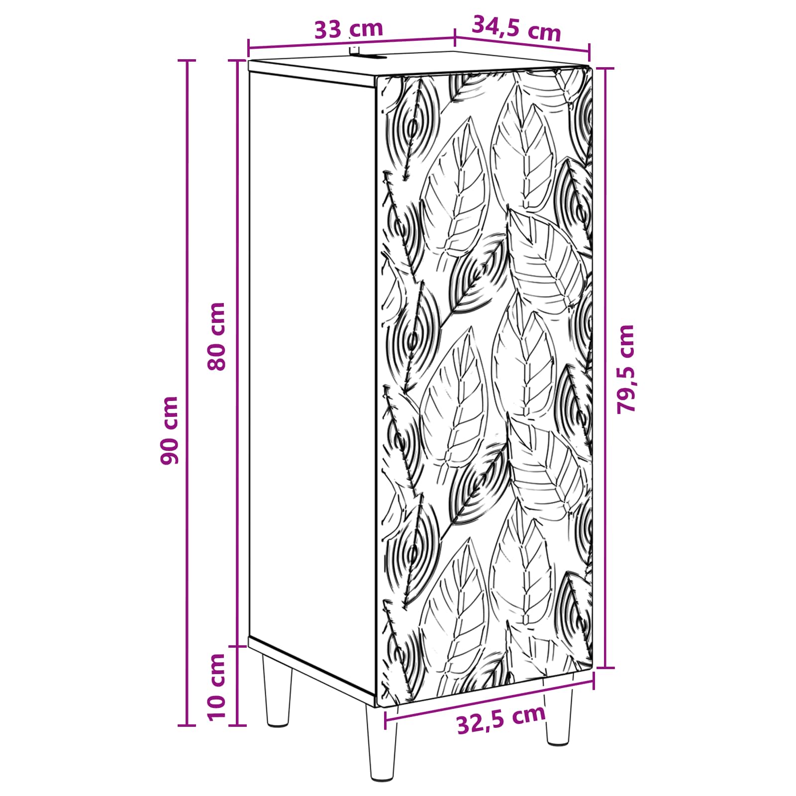 Dressoir Artisanaal eiken 33 x 34,5 x 90 cm Bewerkt hout