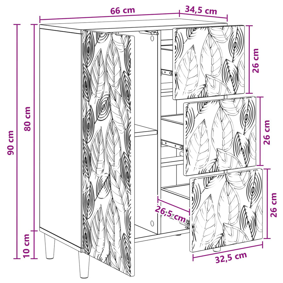 Dressoir Wit 66 x 34,5 x 90 cm Bewerkt hout