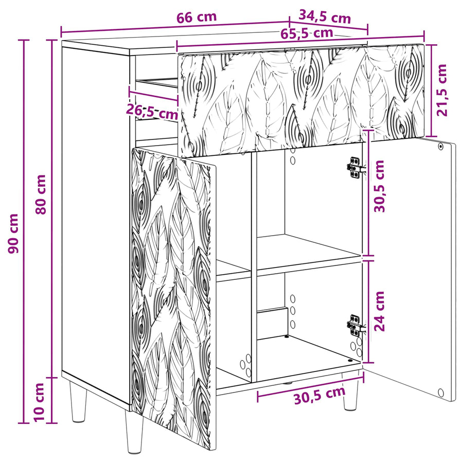 Dressoir Zwart 66 x 34,5 x 90 cm Bewerkt hout