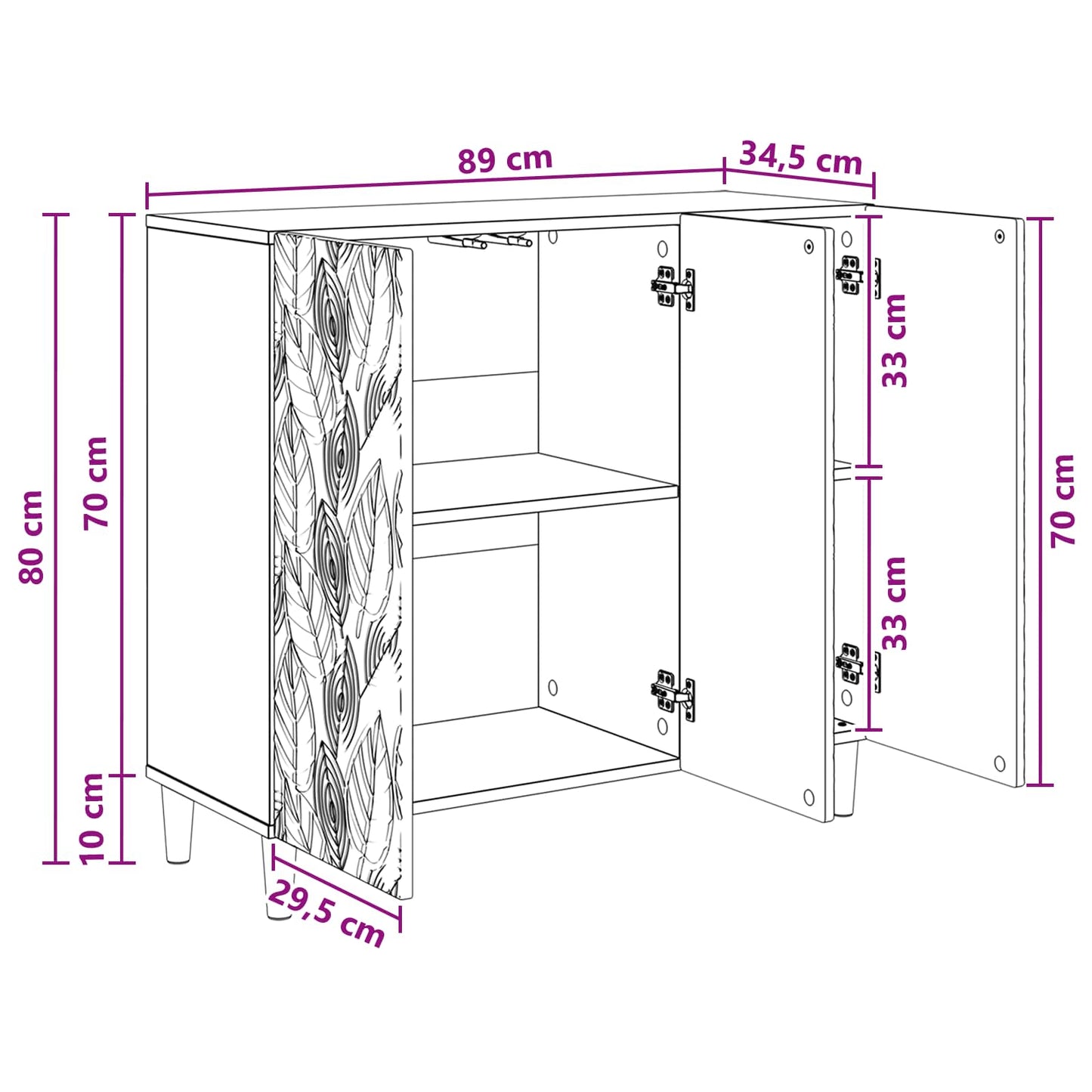 Dressoir Gerookt eiken 89 x 34,5 x 80 cm Bewerkt hout