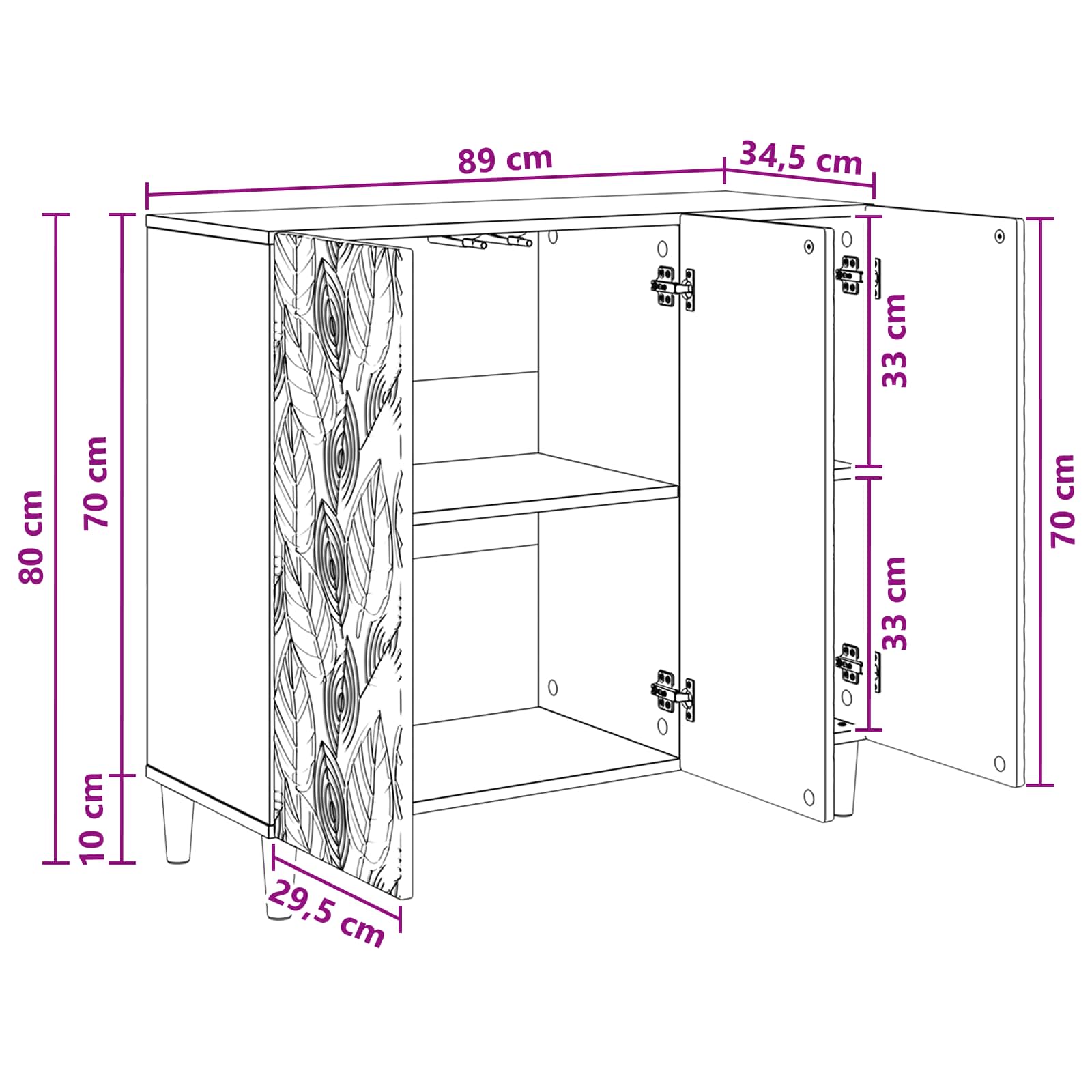Dressoir Gerookt eiken 89 x 34,5 x 80 cm Bewerkt hout