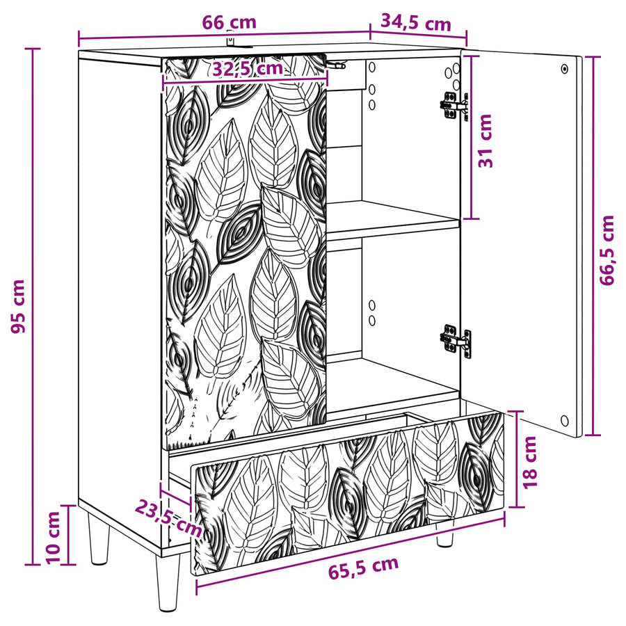 Dressoir Wit 66 x 34,5 x 95 cm Bewerkt hout