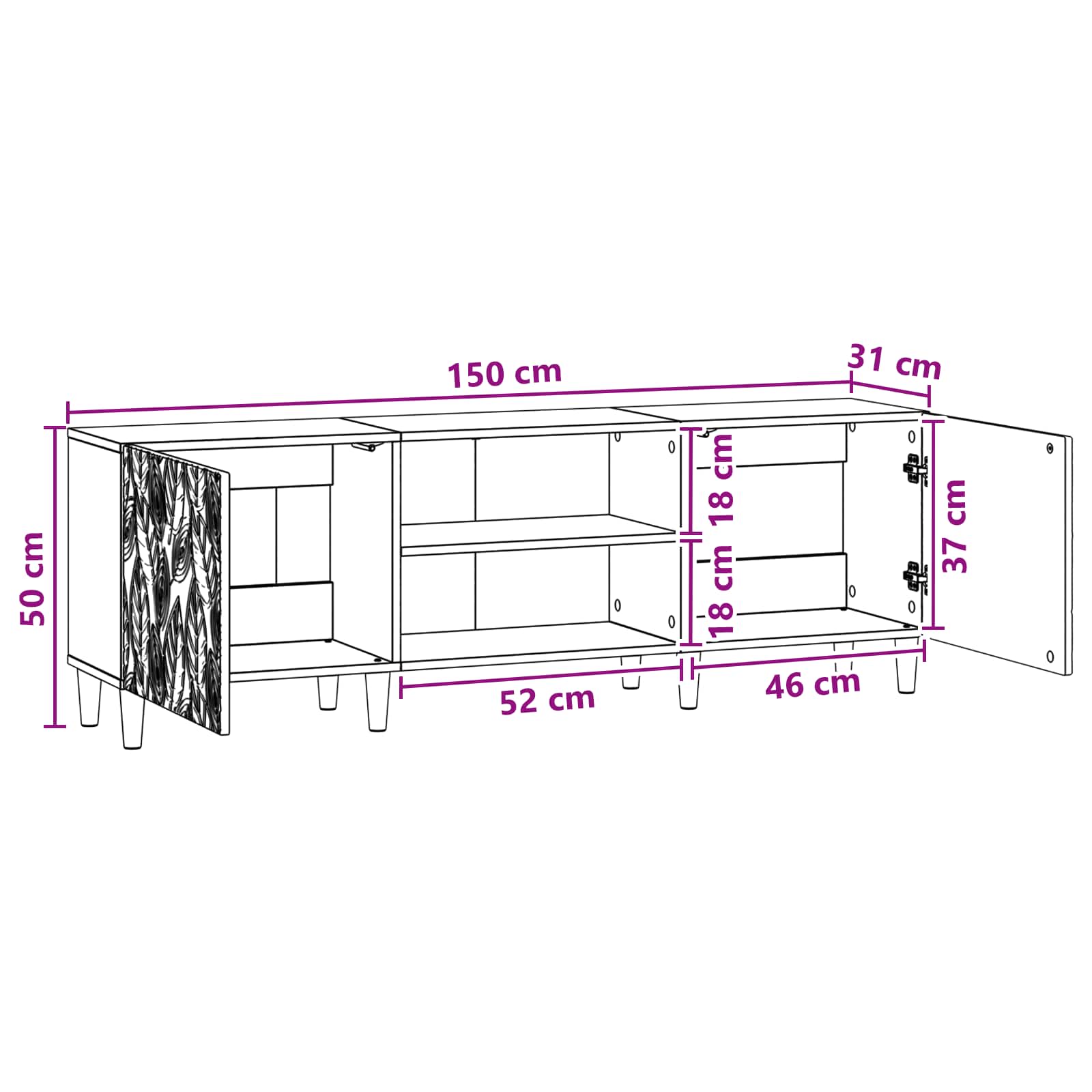 TV-kast 150 x 31 x 50 cm Oud hout Bewerkt hout