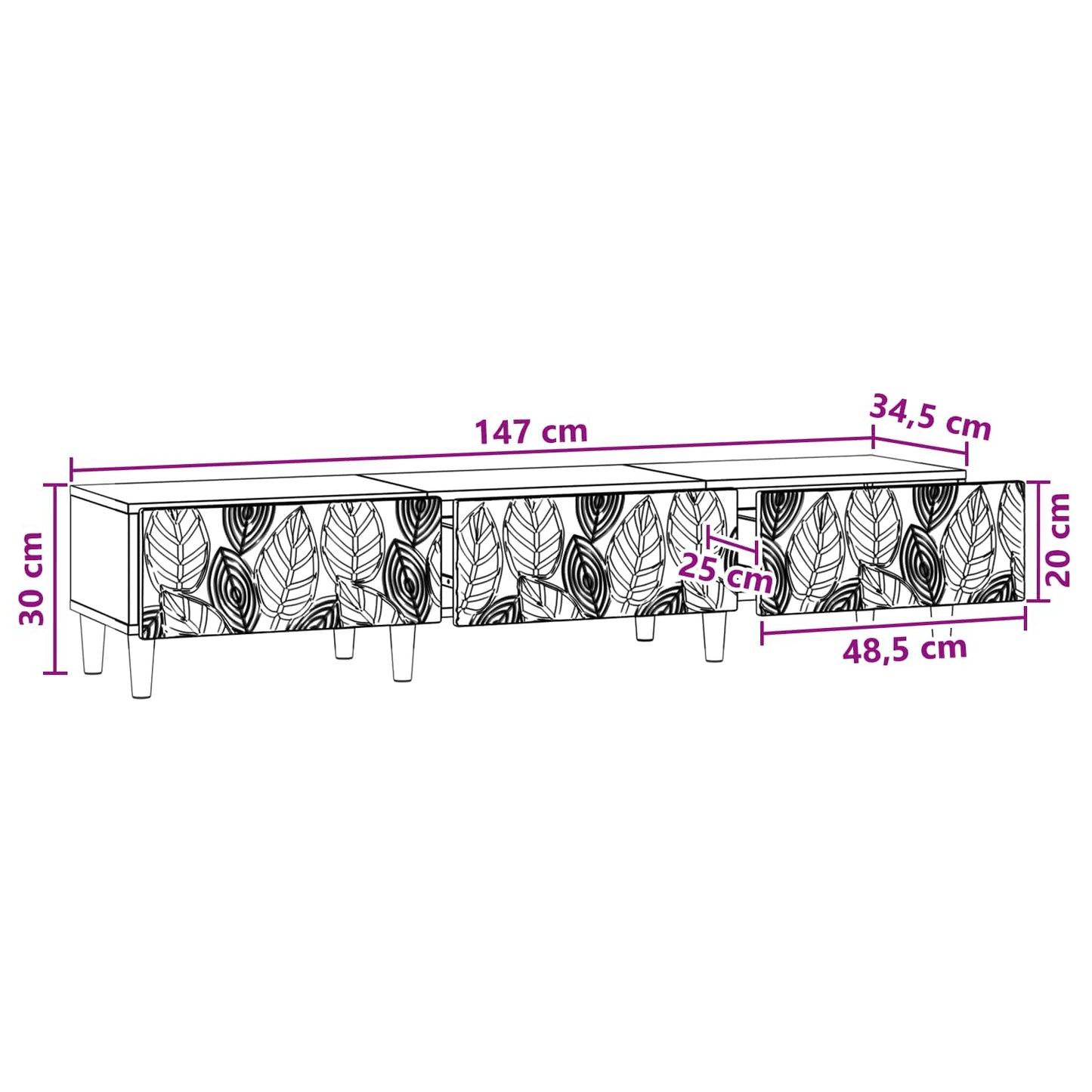 TV-kast 147 x 34,5 x 30 cm Sonoma Eiken Bewerkt hout