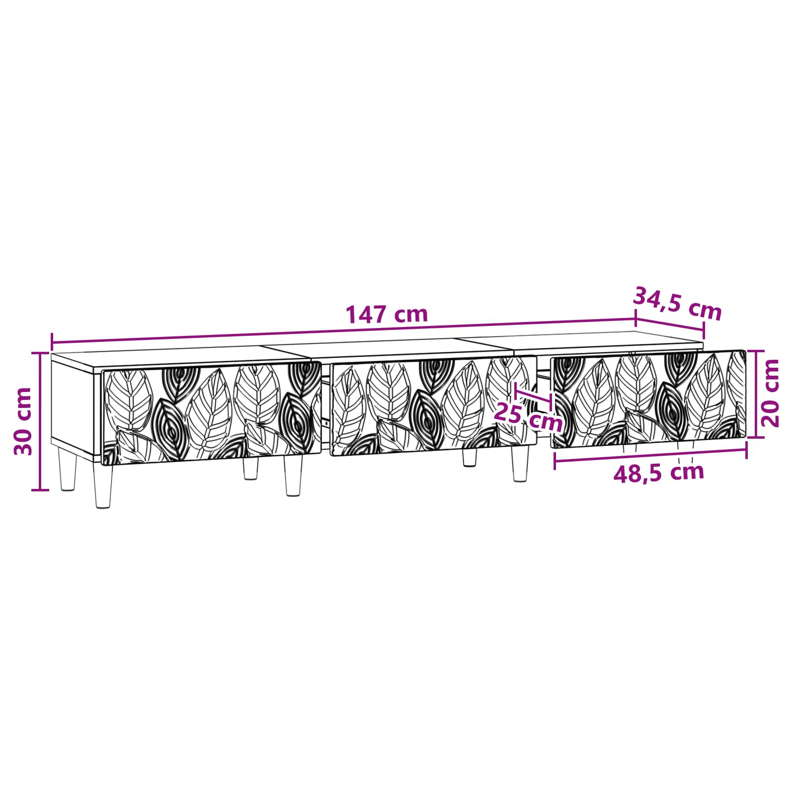 TV-kast 147 x 34,5 x 30 cm Sonoma Eiken Bewerkt hout