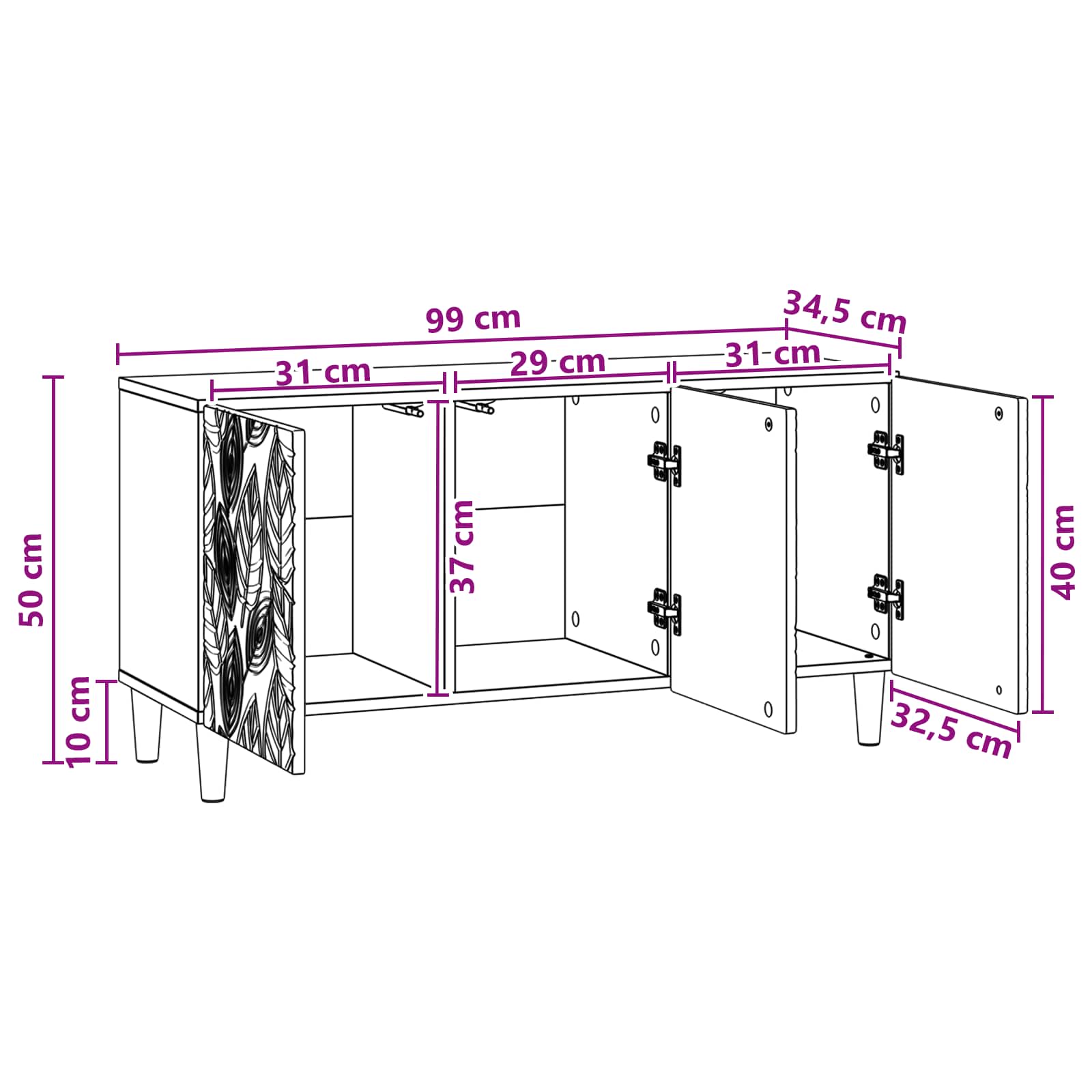 TV-kast 99 x 34,5 x 50 cm Oud hout Bewerkt hout