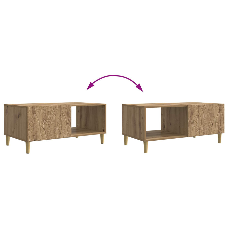 Salontafel Artisanaal eiken 90 x 50 x 40 cm Bewerkt hout
