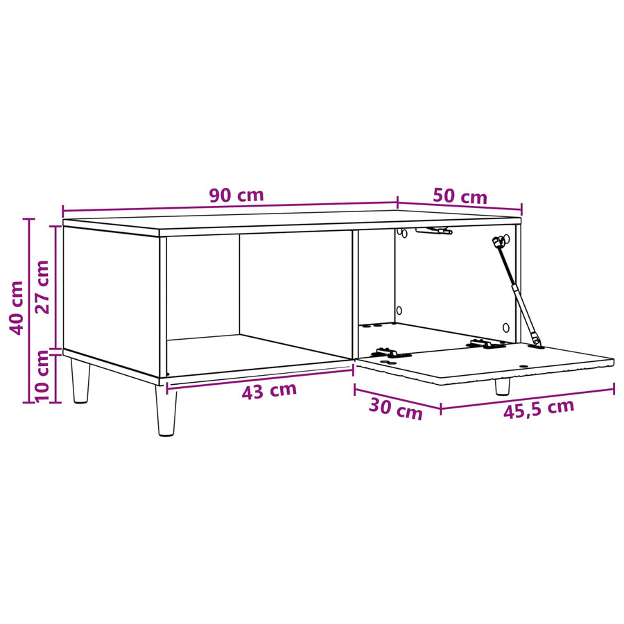 Salontafel Artisanaal eiken 90 x 50 x 40 cm Bewerkt hout