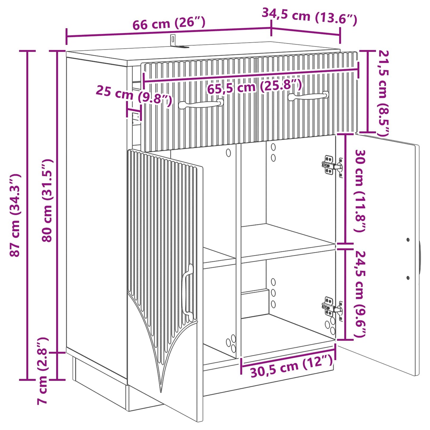 Dressoir met lade Betongrijs 66 x 34,5 x 87 cm Bewerkt hout