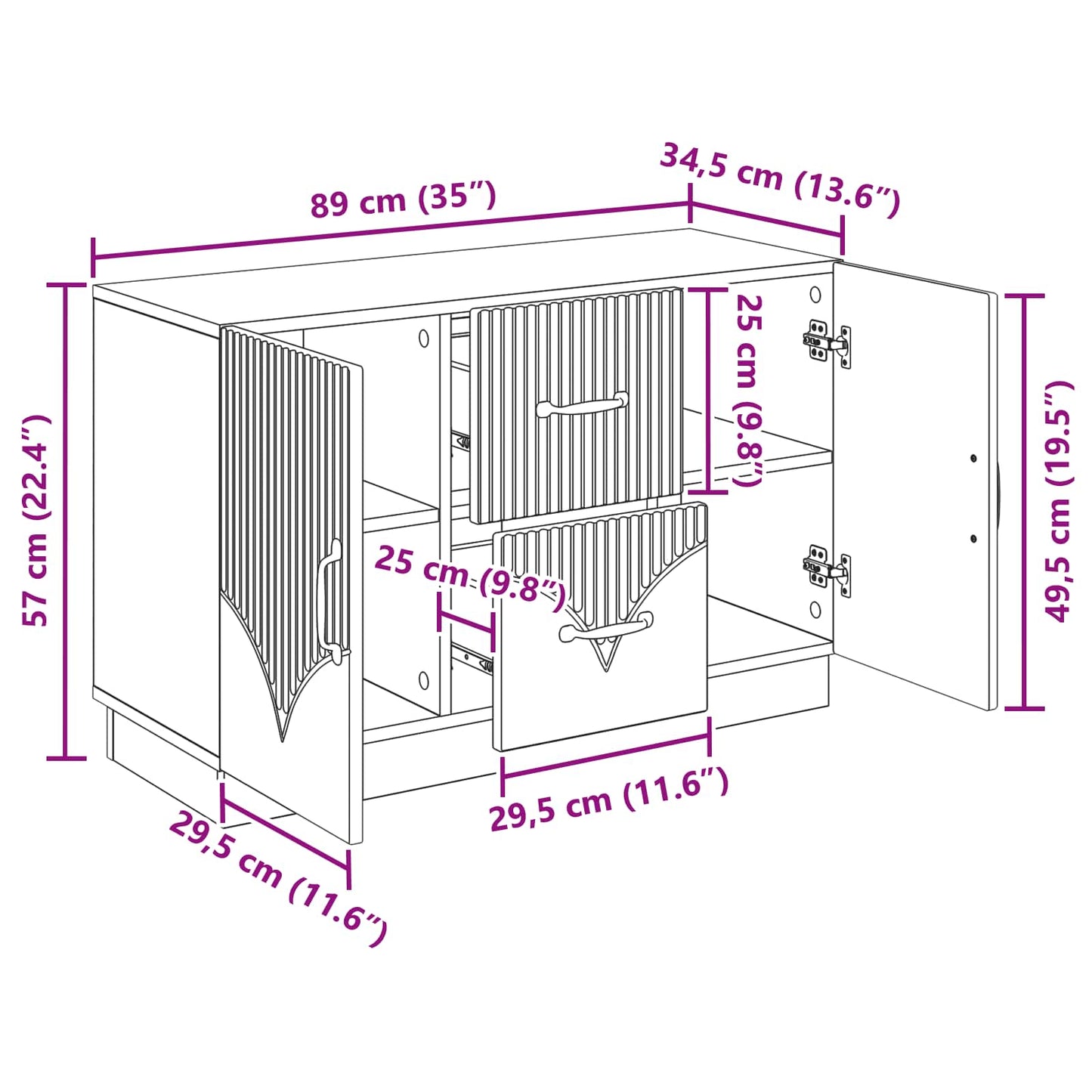 Dressoir met lade Wit 89 x 34,5 x 57 cm Bewerkt hout