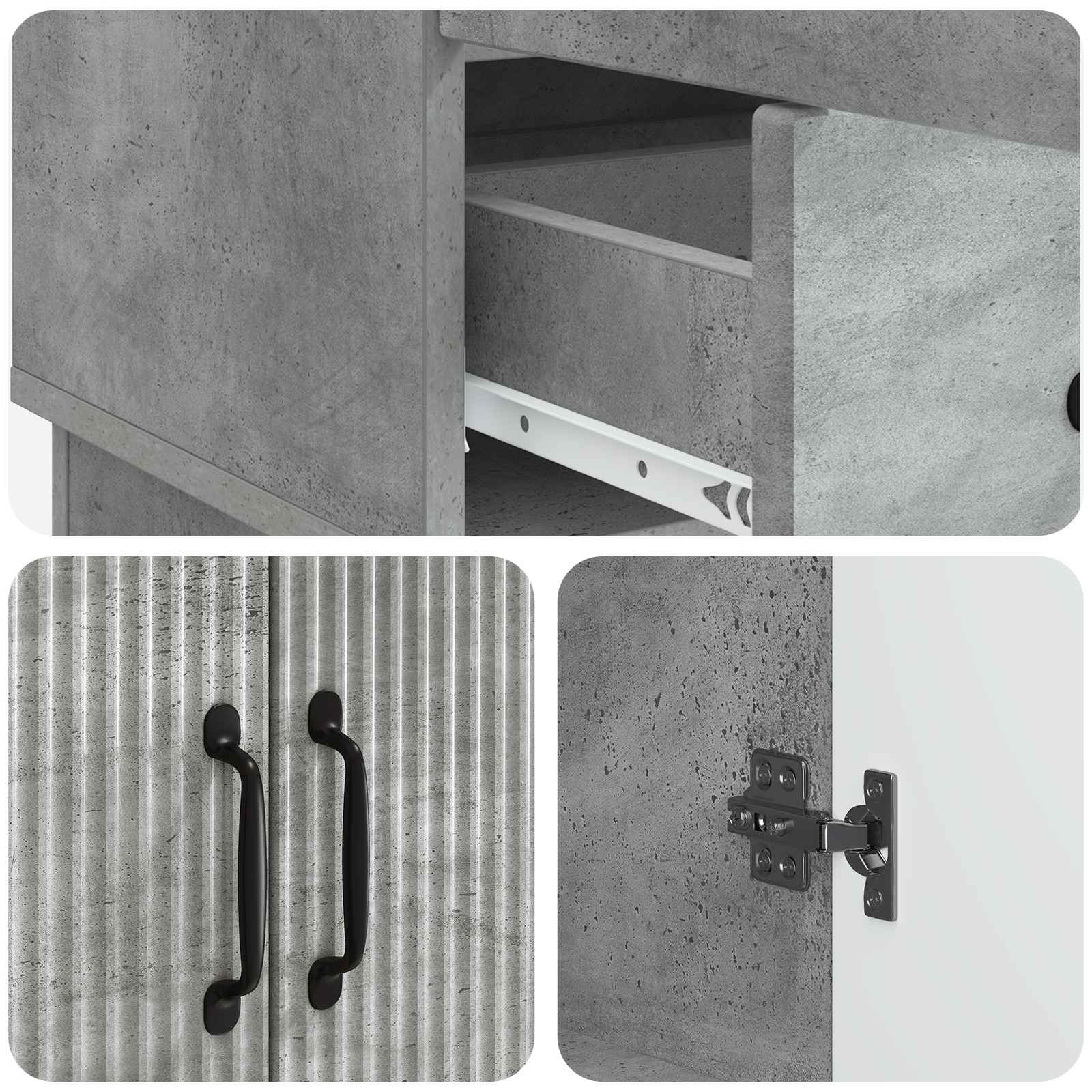 Dressoir met lade Betongrijs 66 x 34,5 x 92 cm Bewerkt hout
