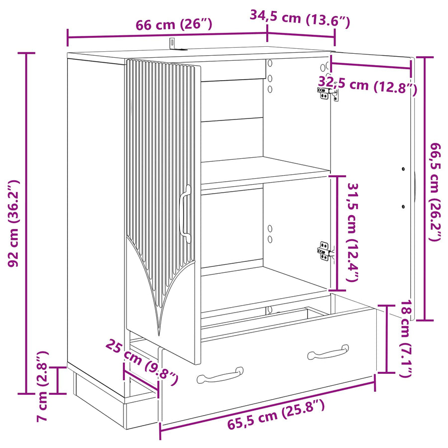 Dressoir Artisanaal eiken 66 x 34,5 x 92 cm Bewerkt hout