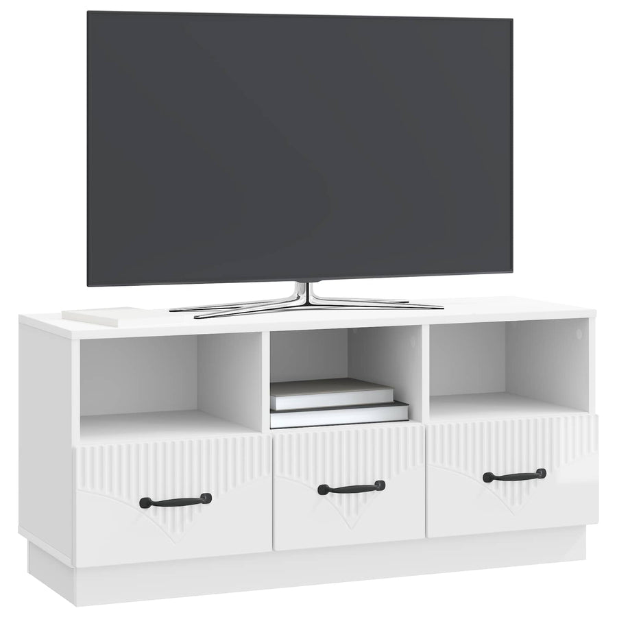 TV-kast met lade Hoogglans Wit 102 x 34,5 x 47 cm Bewerkt hout