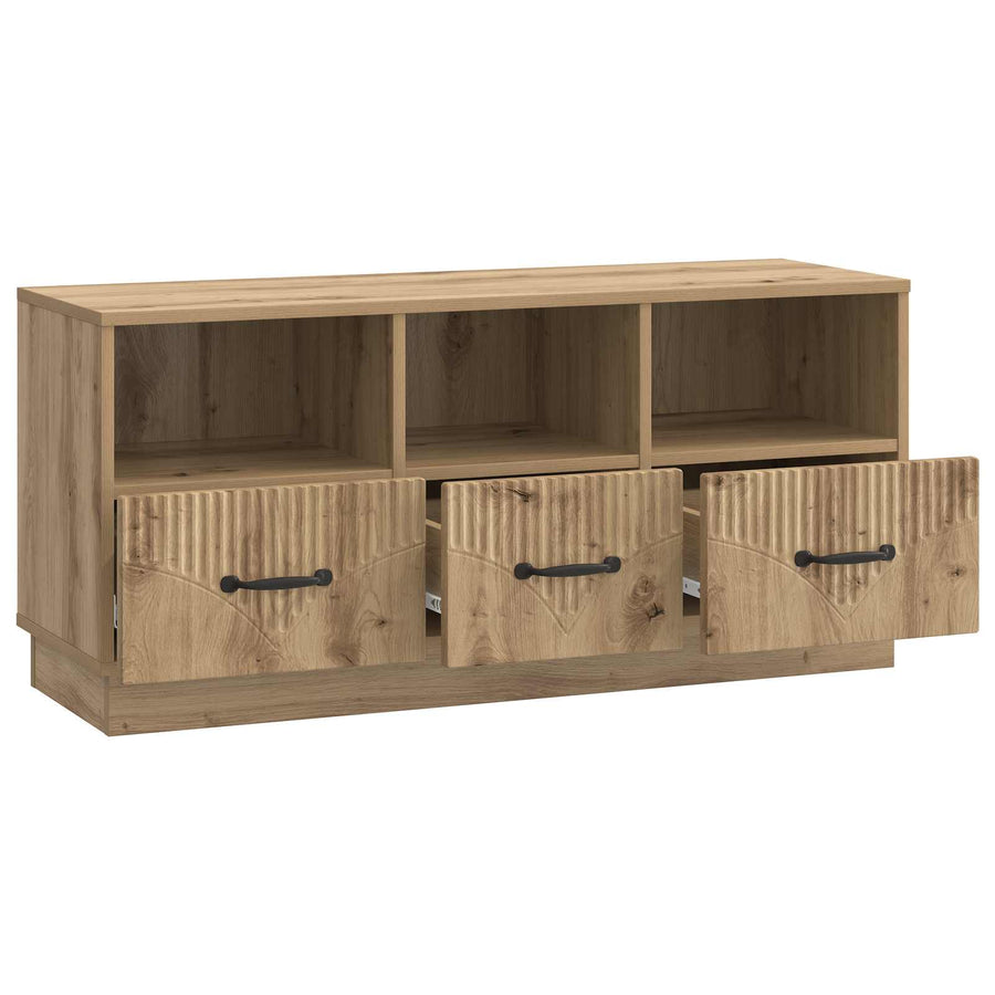 TV-kast Artisanaal eiken 102 x 34,5 x 47 cm Bewerkt hout