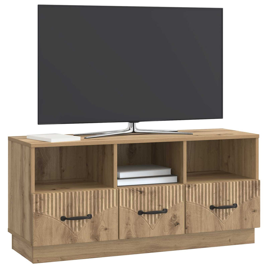 TV-kast Artisanaal eiken 102 x 34,5 x 47 cm Bewerkt hout