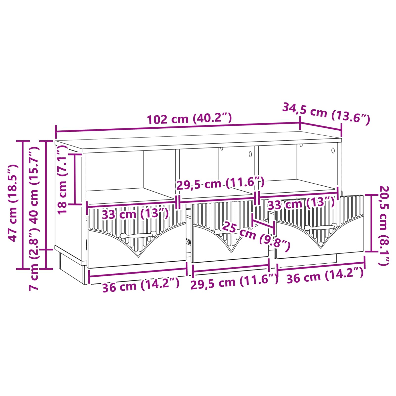 TV-kast Artisanaal eiken 102 x 34,5 x 47 cm Bewerkt hout