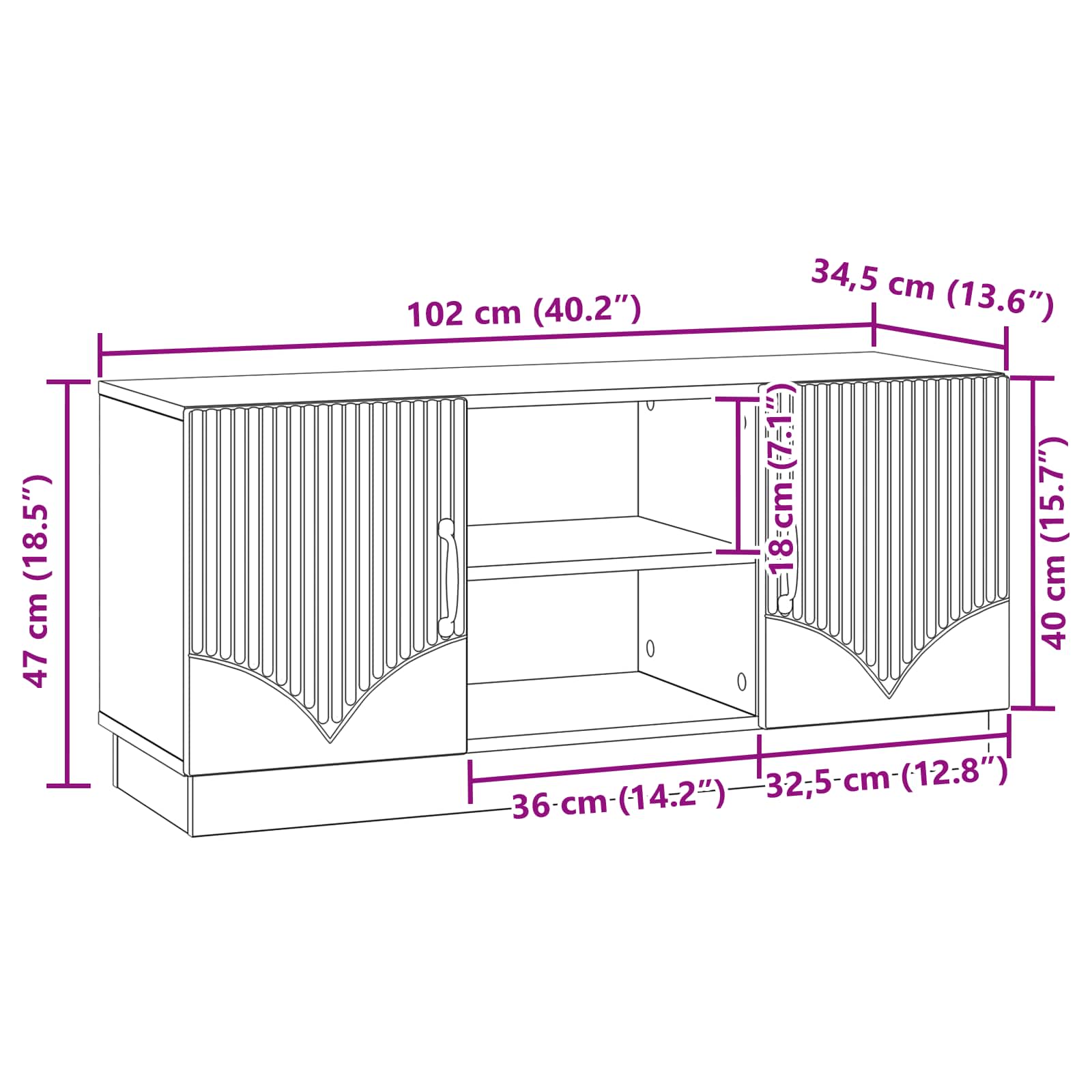 TV-kast Betongrijs 102 x 34,5 x 47 cm Bewerkt hout