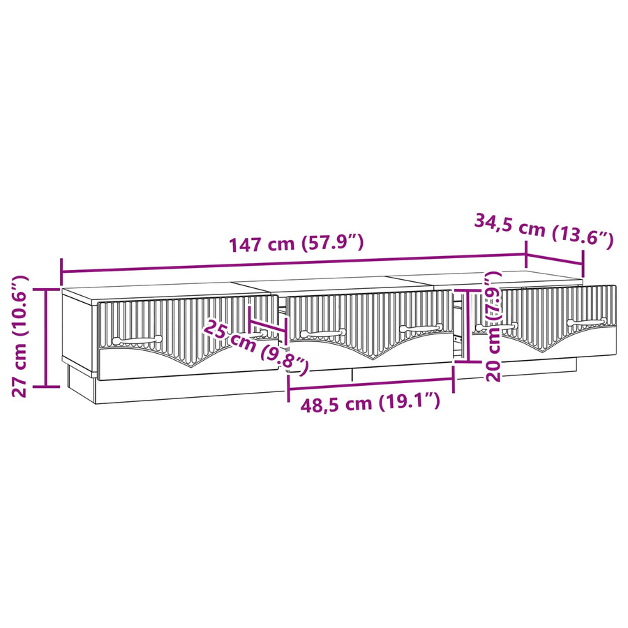 TV-kast met lade Hoogglans Wit 147 x 34,5 x 27 cm Bewerkt hout