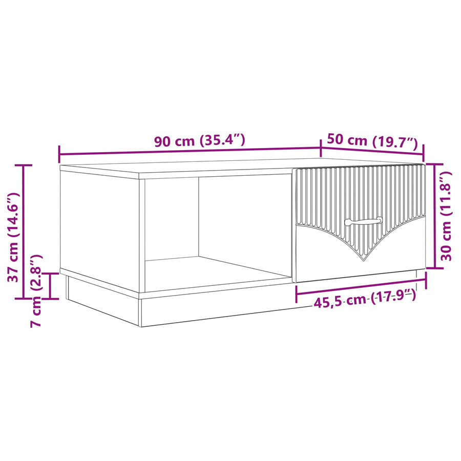Salontafel Hoogglans Wit 90 x 50 x 37 cm Bewerkt hout