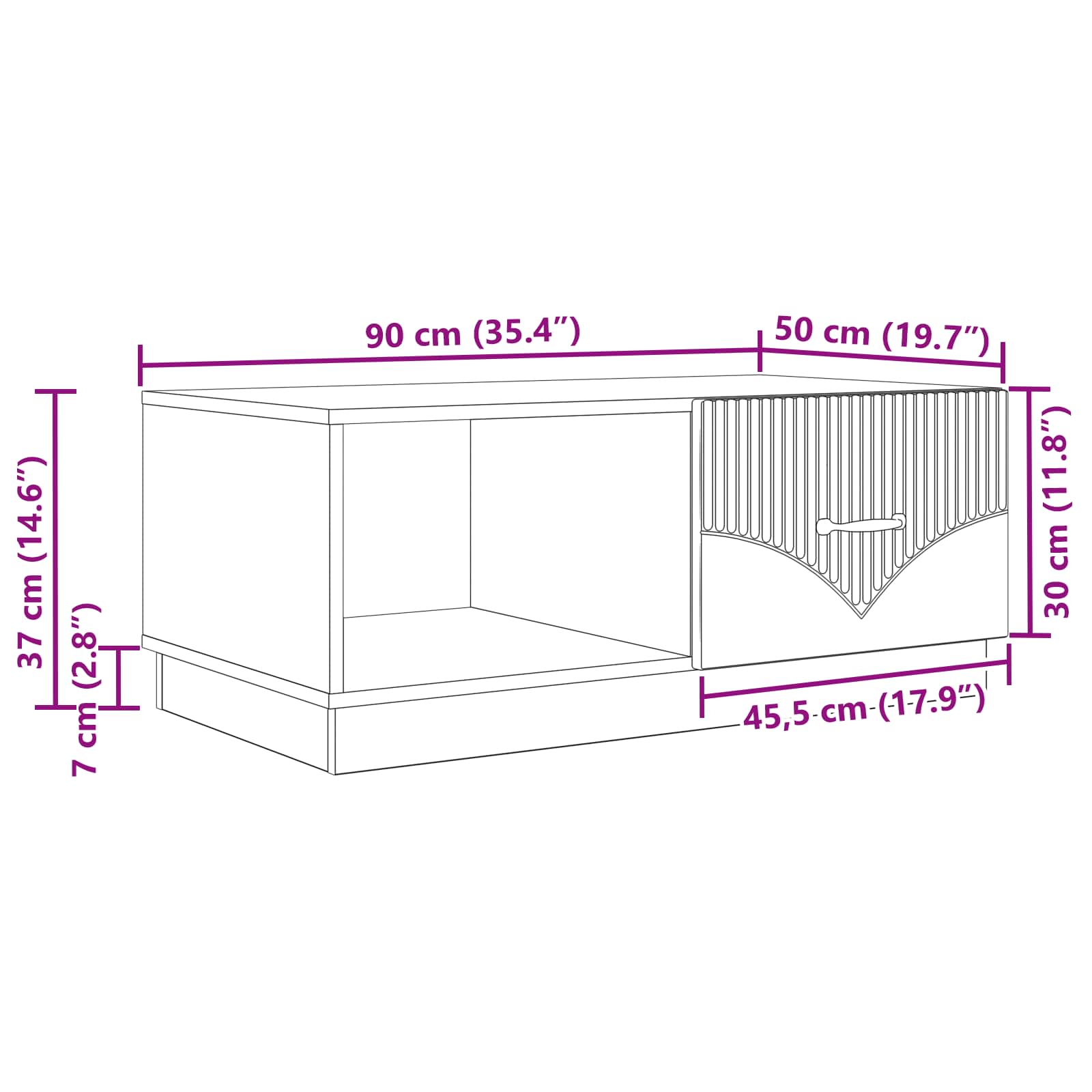 Salontafel Gerookt eiken 90 x 50 x 37 cm Bewerkt hout