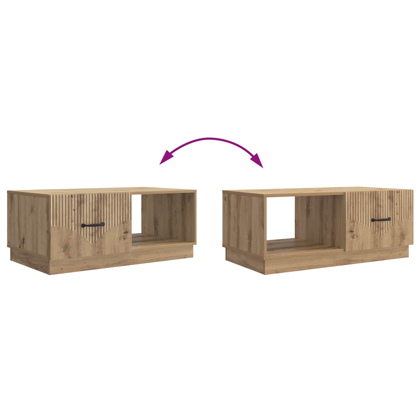 Salontafel Artisanaal eiken 90 x 50 x 37 cm Bewerkt hout