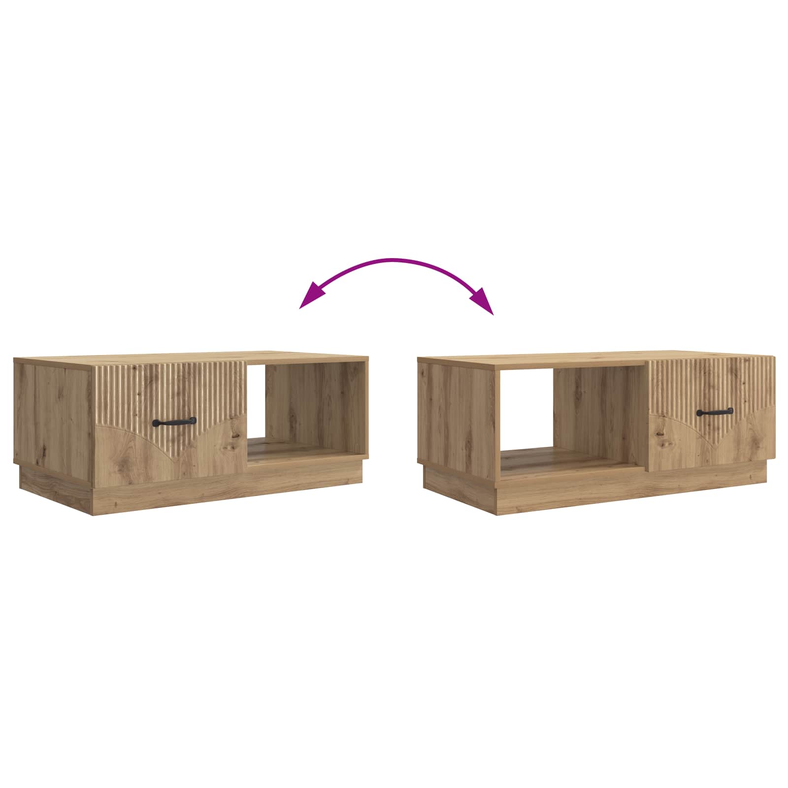 Salontafel Artisanaal eiken 90 x 50 x 37 cm Bewerkt hout