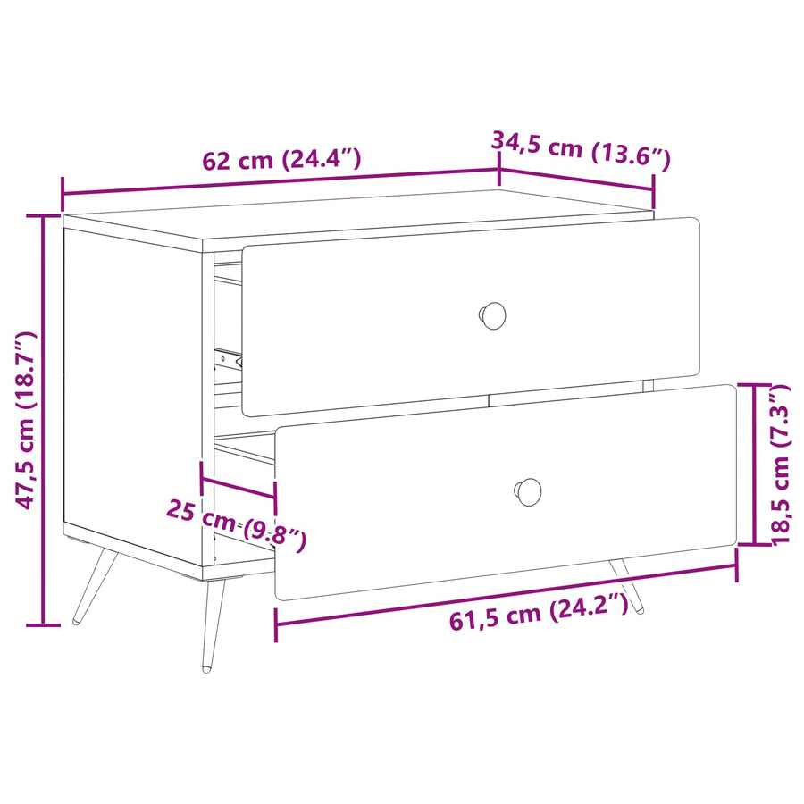 Nachtkastje Sonoma Eiken 62 x 34,5 x 47,5 cm Bewerkt hout