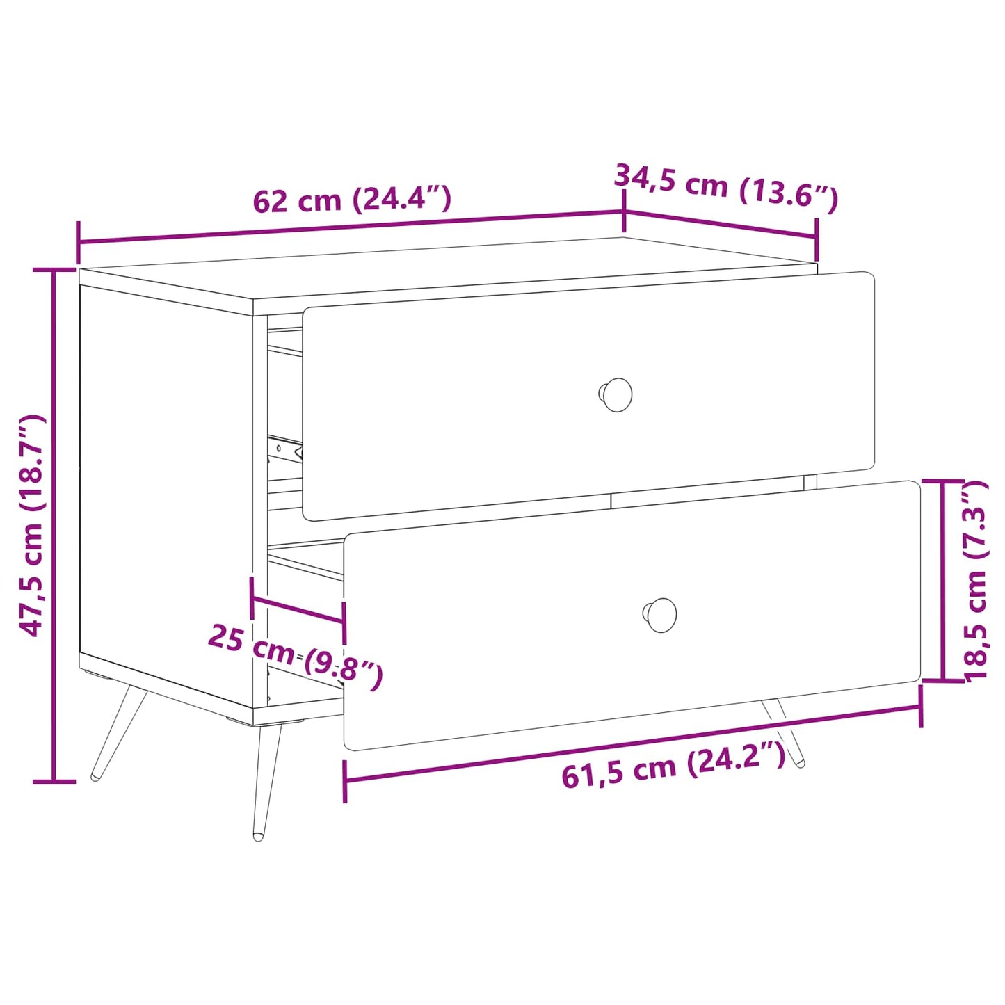 Nachtkastje met lade Oud hout 62 x 34,5 x 47,5 cm Bewerkt hout
