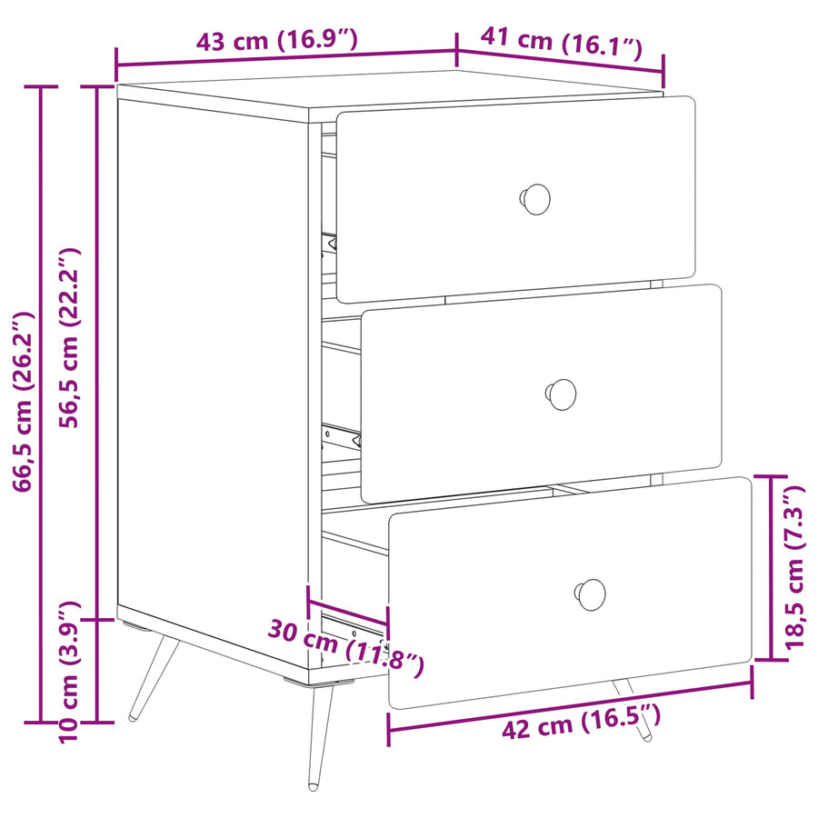 Nachtkastje met lade Wit 43 x 41 x 66,5 cm Bewerkt hout