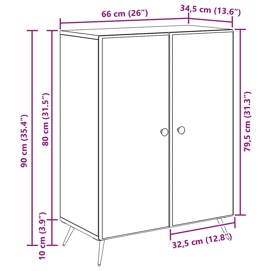Dressoir Betongrijs 66 x 34,5 x 90 cm Bewerkt hout