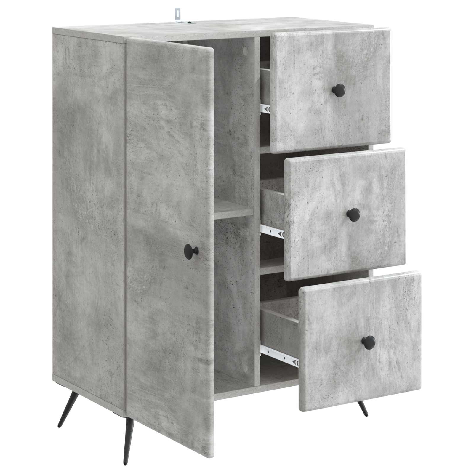 Dressoir met lade Betongrijs 66 x 34,5 x 90 cm Bewerkt hout