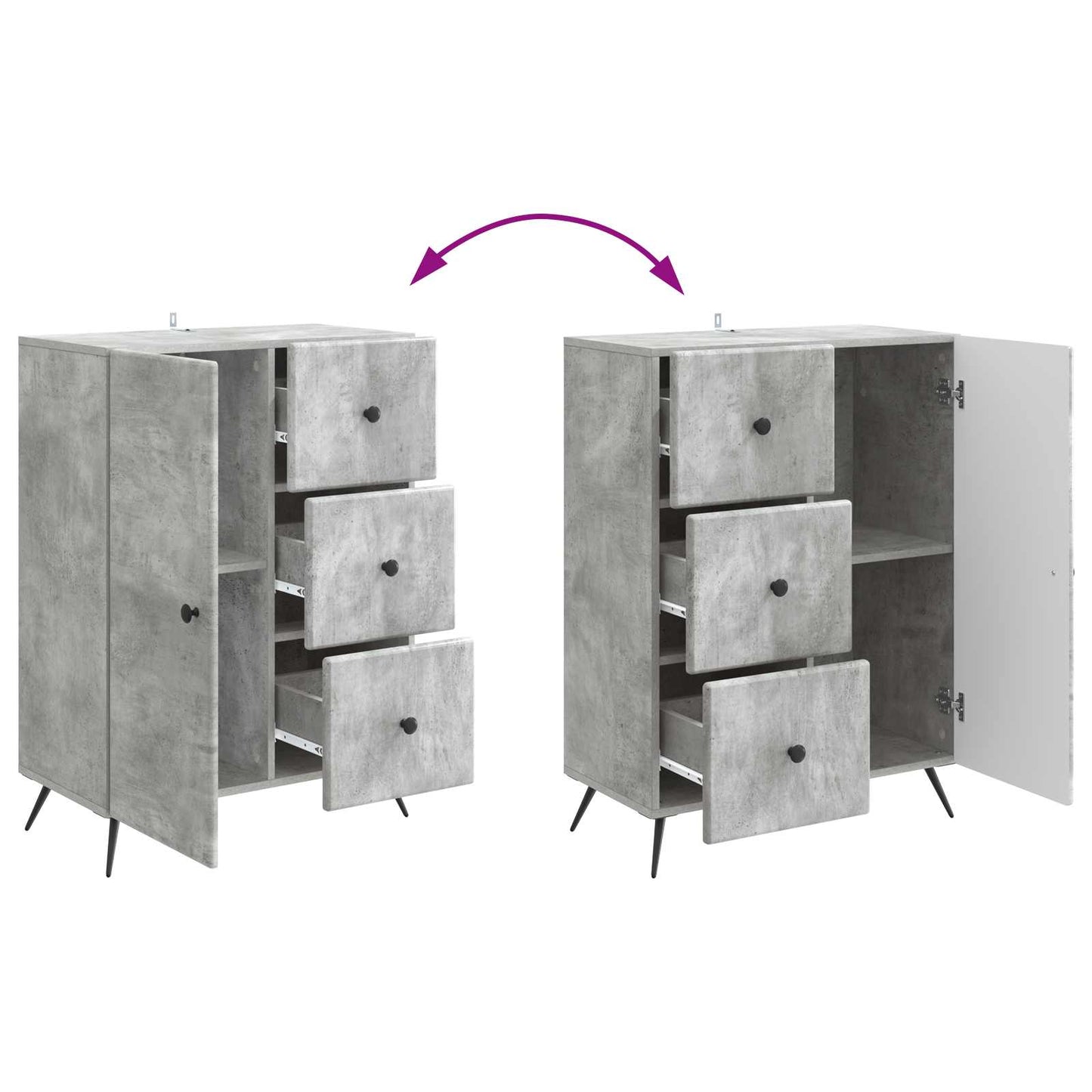 Dressoir met lade Betongrijs 66 x 34,5 x 90 cm Bewerkt hout