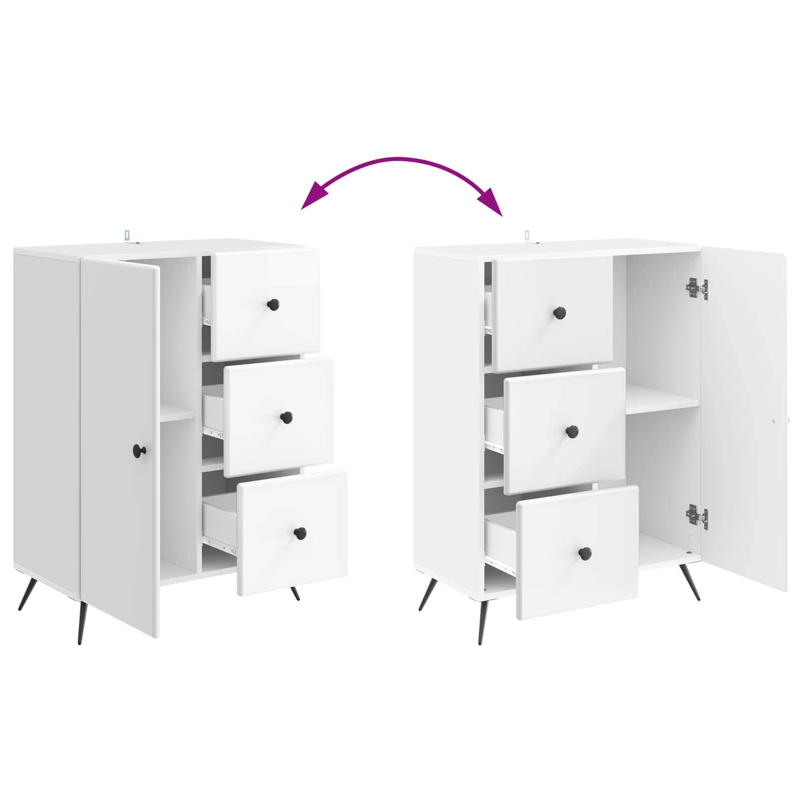 Dressoir met lade Hoogglans Wit 66 x 34,5 x 90 cm Bewerkt hout