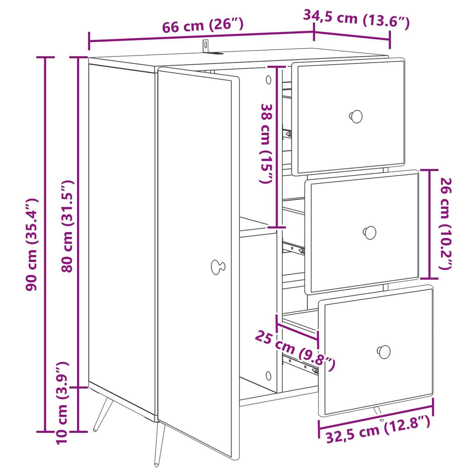 Dressoir met lade Grijs sonoma 66 x 34,5 x 90 cm Bewerkt hout