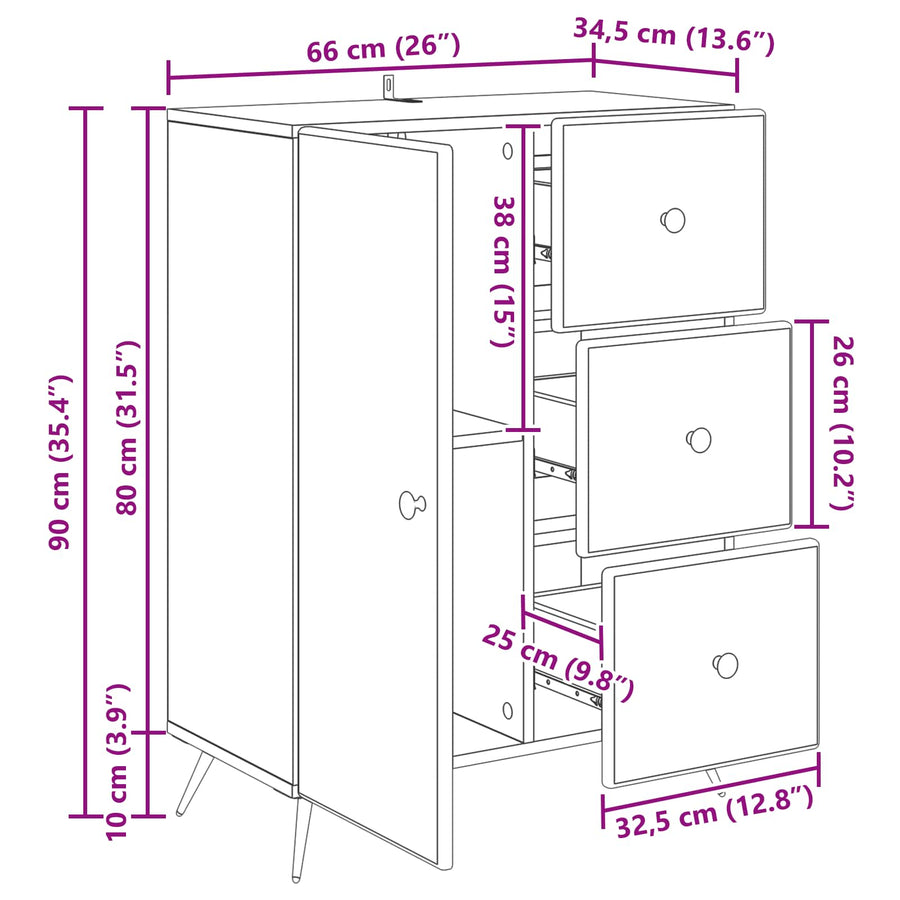 Dressoir Artisanaal eiken 66 x 34,5 x 90 cm Bewerkt hout