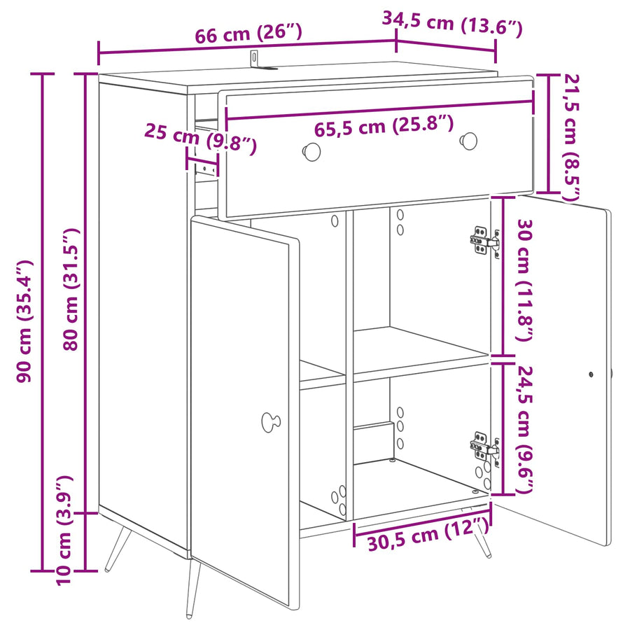 Dressoir met lade Sonoma Eiken 66 x 34,5 x 90 cm Bewerkt hout