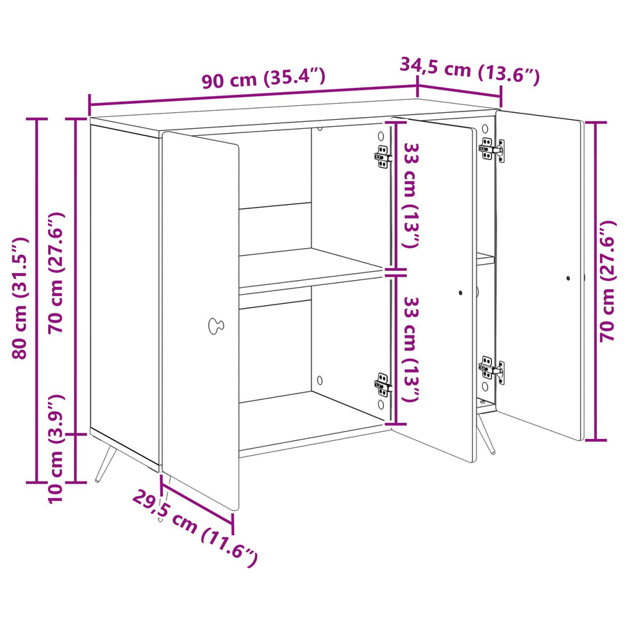 Dressoir Hoogglans Wit 89 x 34,5 x 80 cm Bewerkt hout